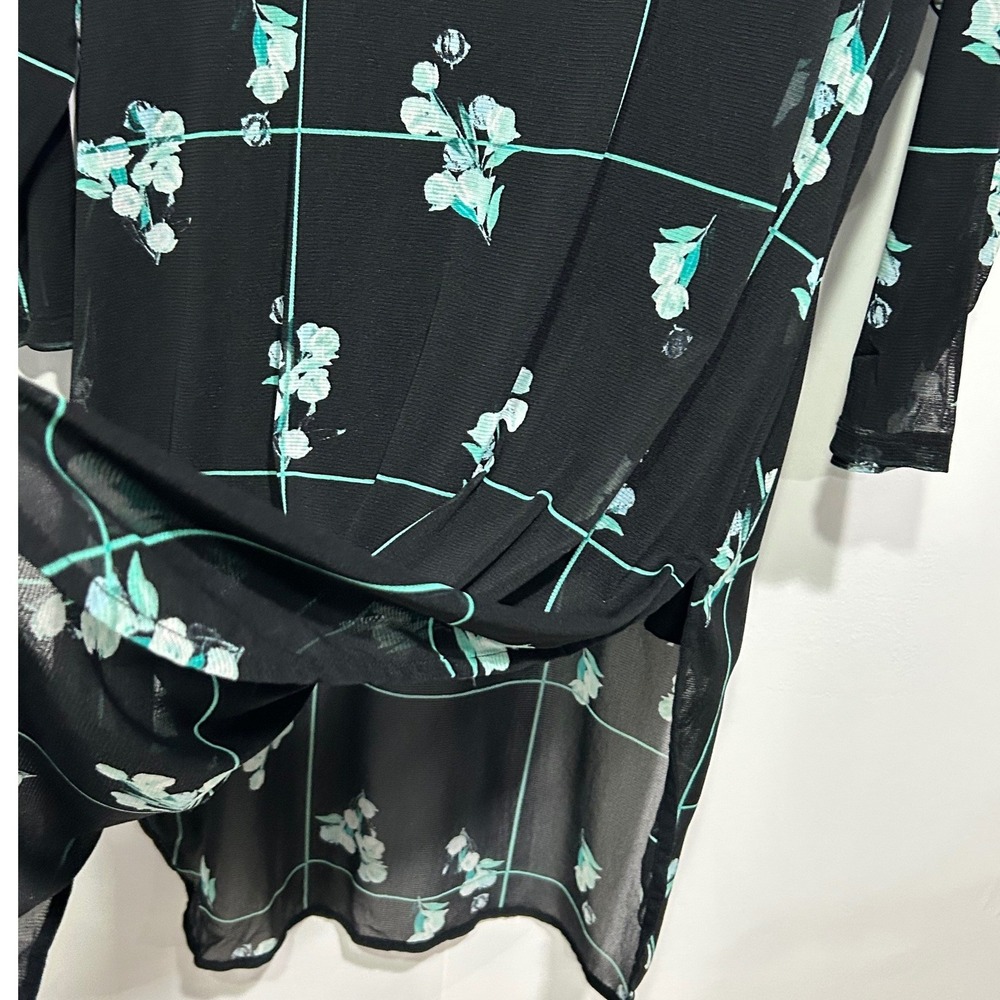 Alfani Tunic Top Womens L Black Floral Mesh Sheer 3/4 Sleeve cover up Modest - Picture 6 of 7